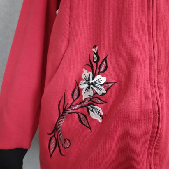 Bob Mackie | Embroidered Bird Flowers Knit Jacket Full Zip Red | Size XL - Picture 4 of 10